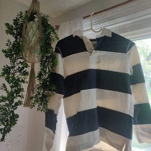 Blue and White Striped Collared Sweatshirt Medium